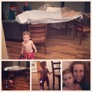 Making forts and playing with a lantern